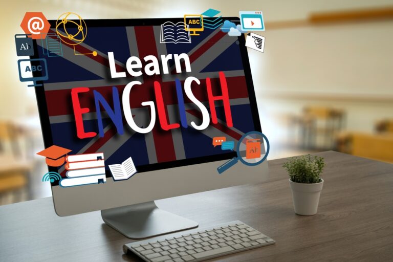 learn,english,on,the,screen.,man,is,typing,on,a