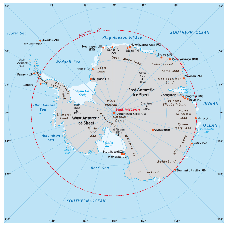 Map of the continent of Antarctica