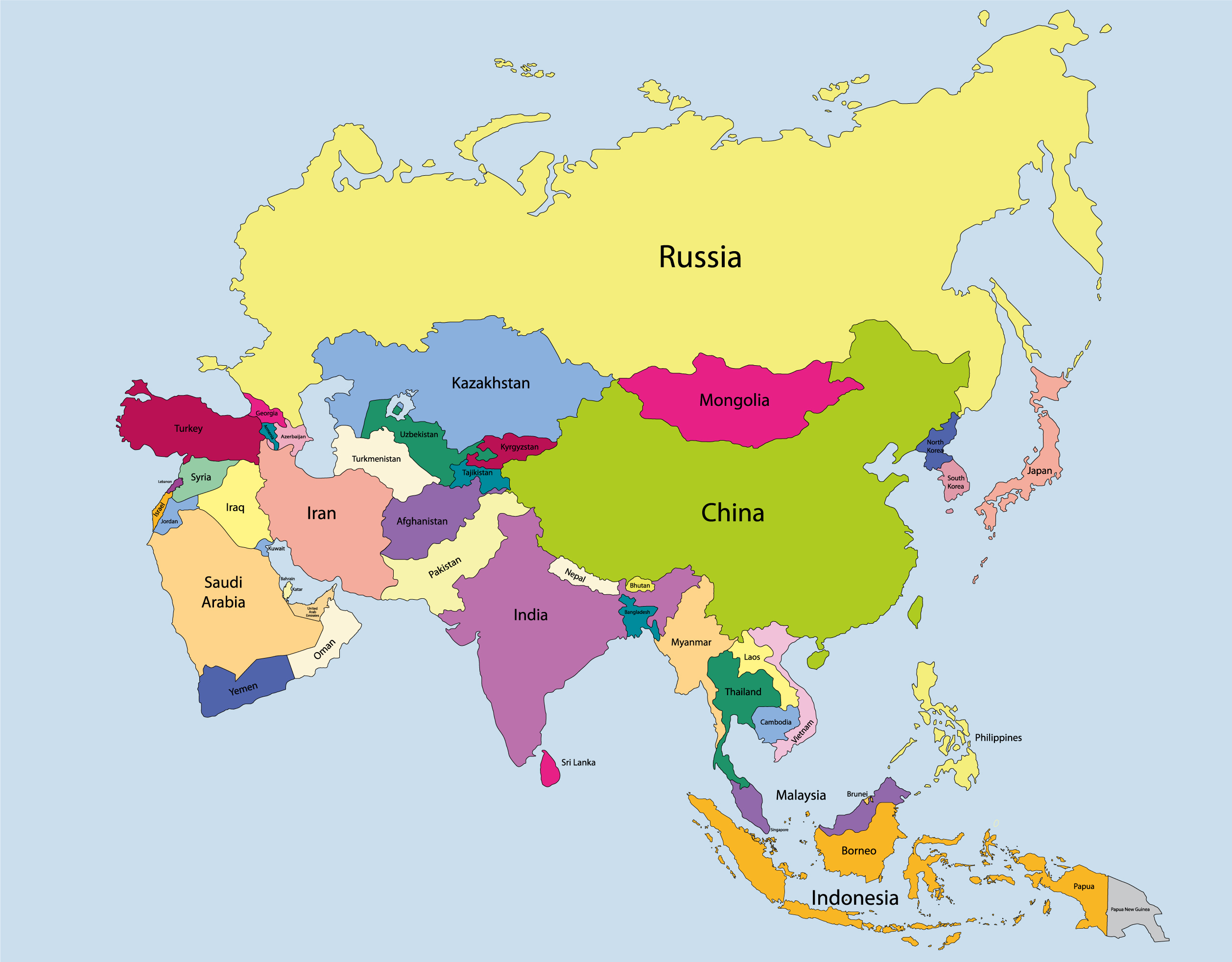 Map of the continent of Asia
