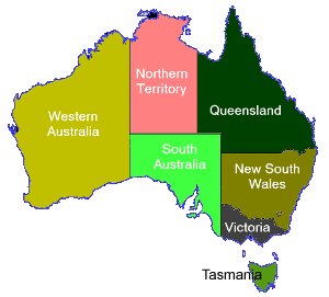 Map of the continent of Australia