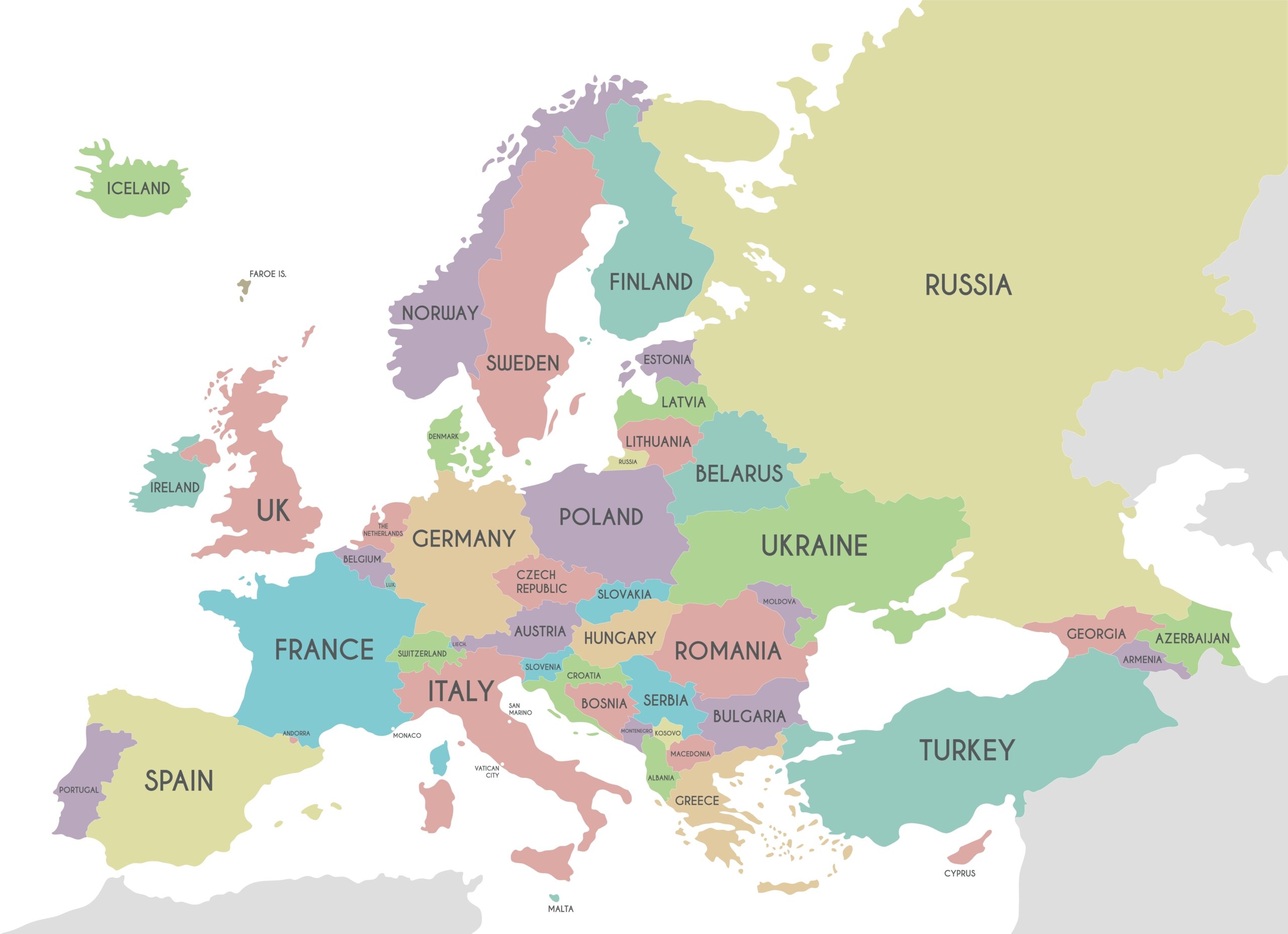 Map of the continent of Europe