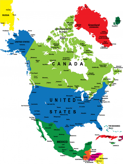 Map of the continent of North America